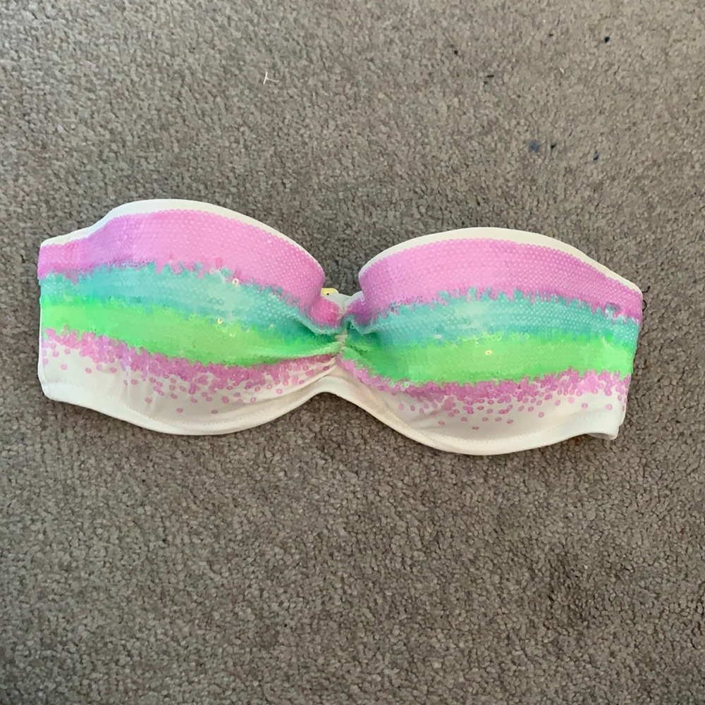 Victoria’s Secret white bandeau sequin bikini top